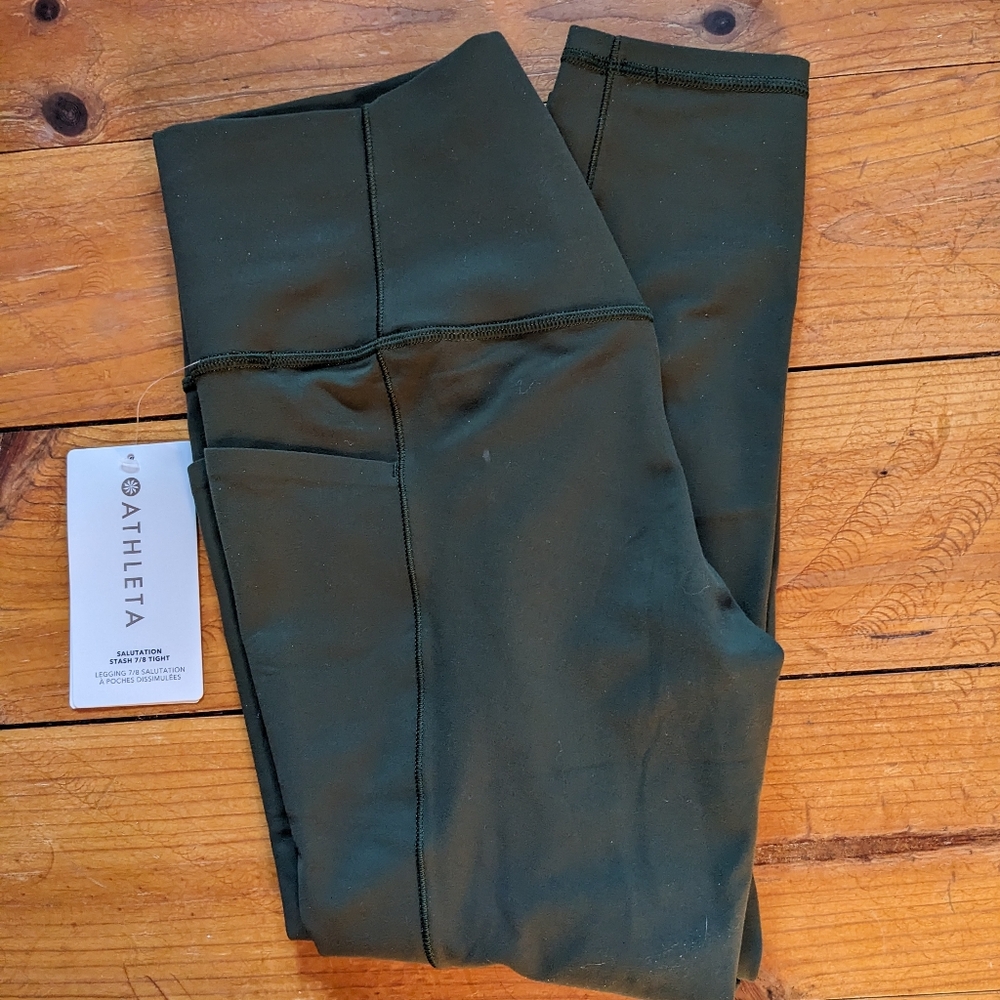 Athleta Salutation Stash Leggings II 7/8 NWT Olive Medium - Picture 3 of 4